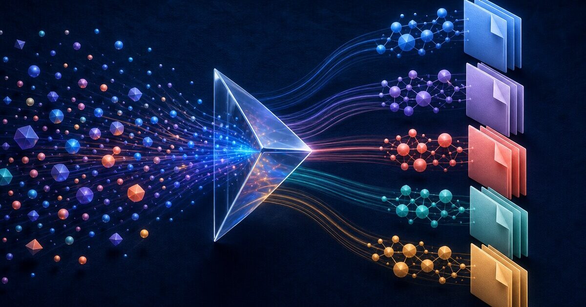 Abstract research map connecting search queries, audience intent, clusters and page decisions