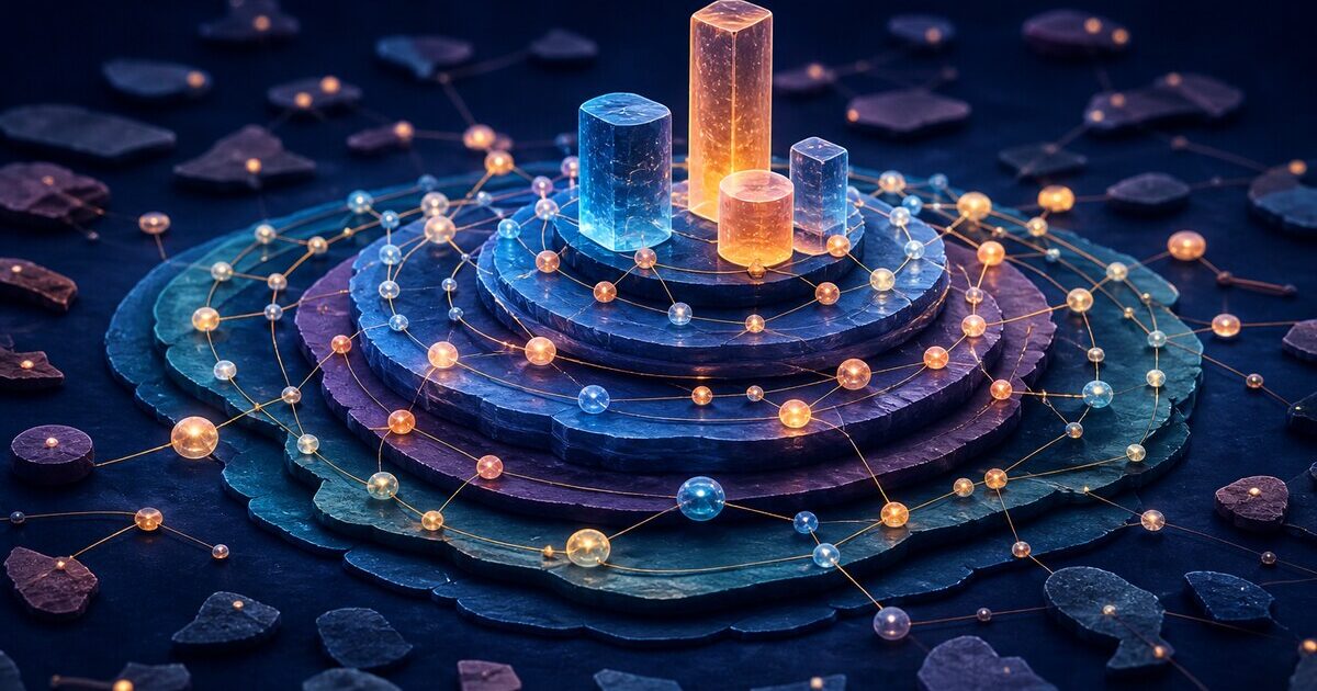 Abstract authority landscape built from focused topic depth, evidence, trusted sources and connected pages