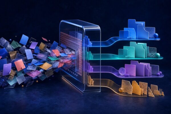 Abstract content library audit sorting pages into keep, refresh, merge, redirect and retire decisions