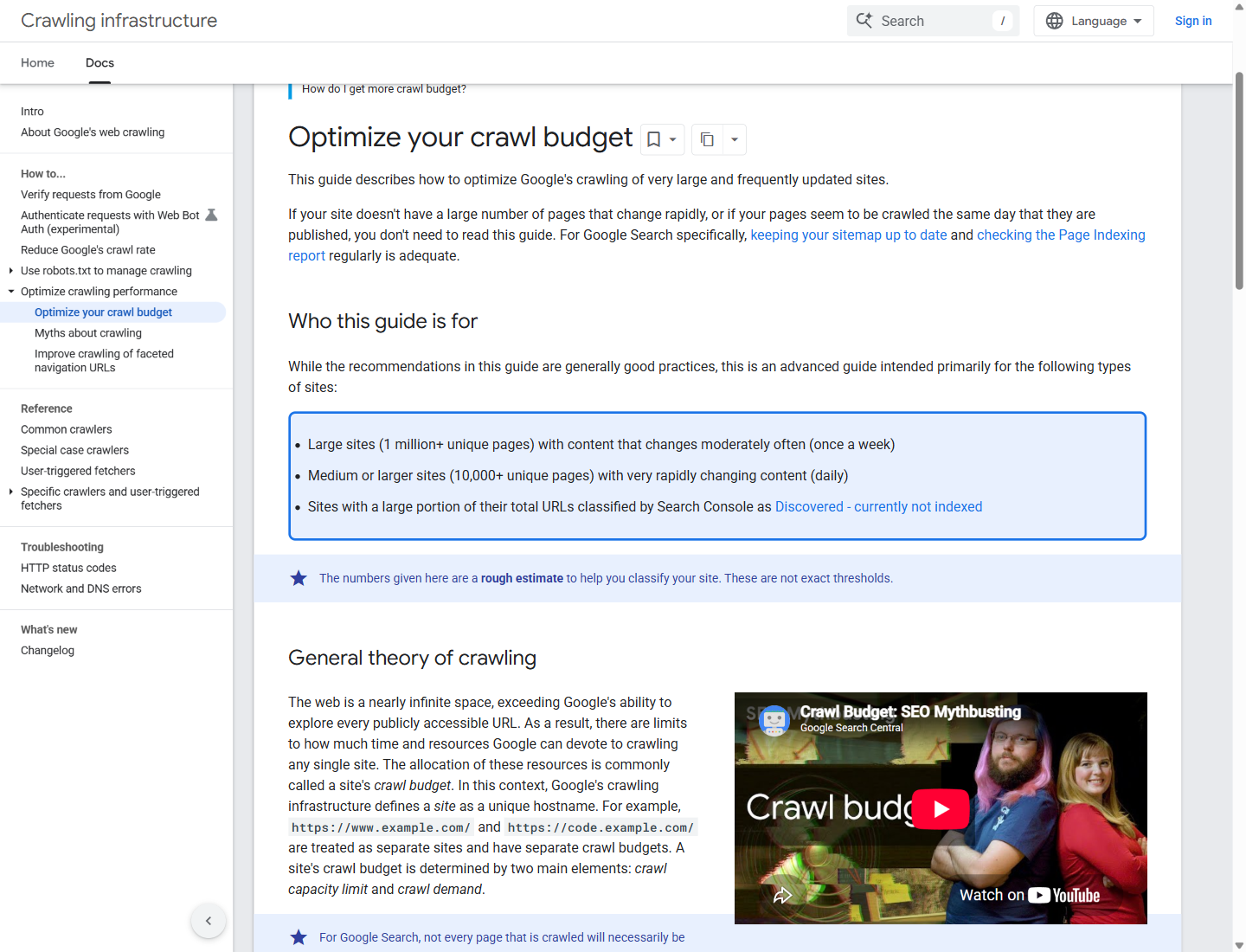 Google crawl budget guide highlighting the site types that need advanced crawl management