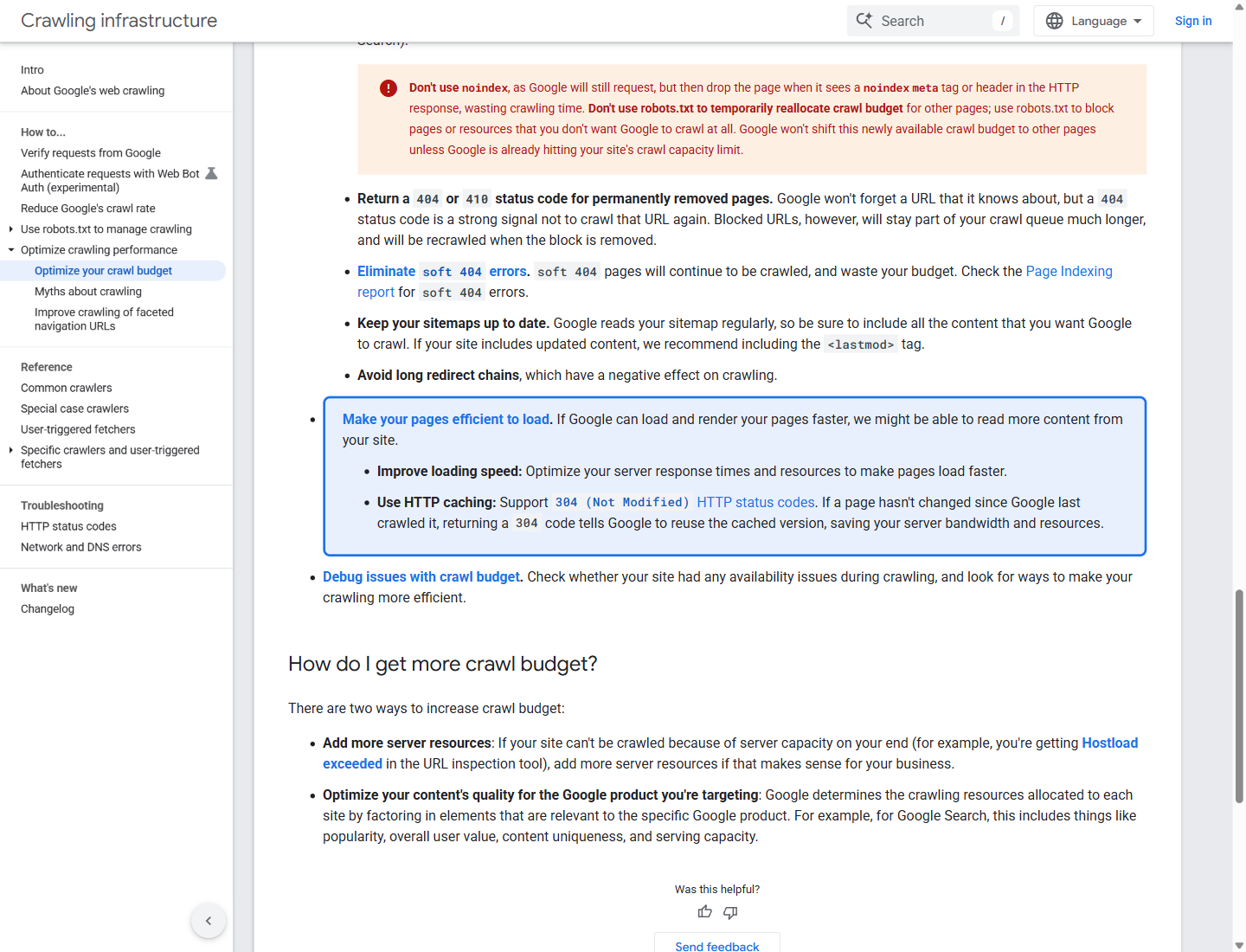 Google crawl budget best practices highlighting page speed and HTTP 304 caching