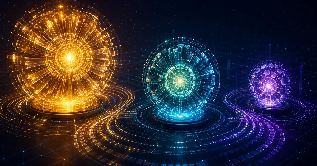 Three connected luminous cores representing GPT-5.6 Sol, Terra and Luna capability tiers