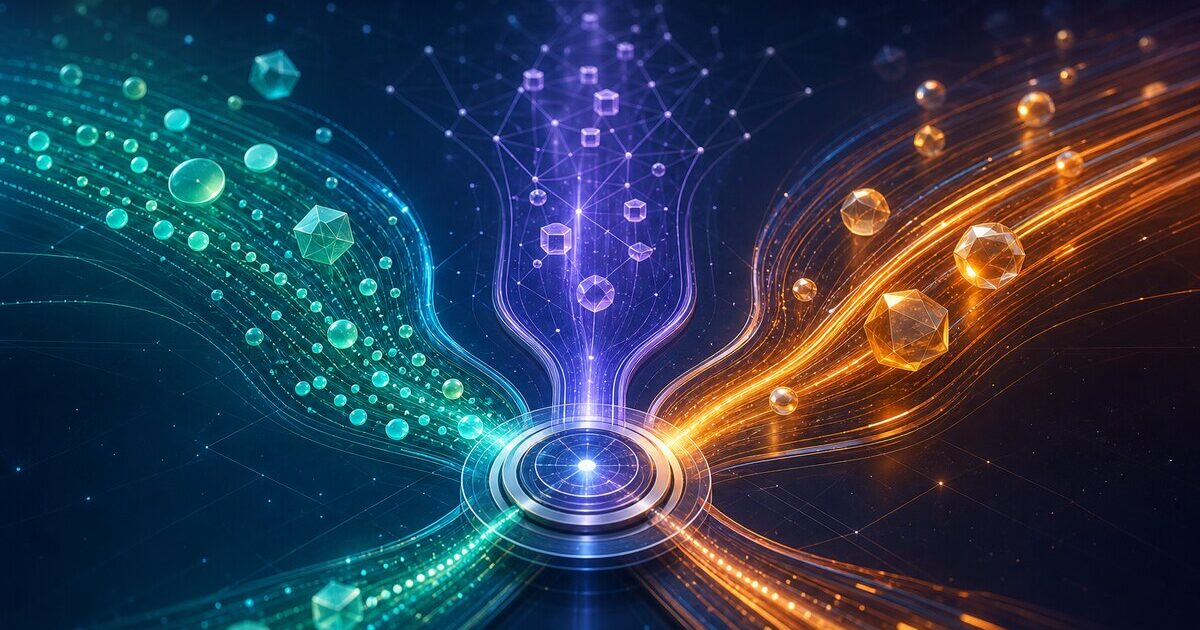 Three abstract AI model paths showing lower cost, balanced performance and faster premium processing