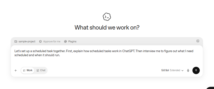 ChatGPT scheduled task composer showing a recurring task configuration