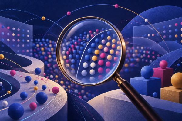 Abstract analytical lens examining civic audience research sample signals