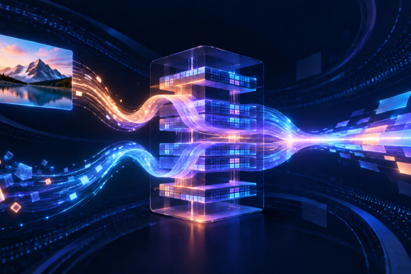 Abstract illustration of DeepSeek V4.1-Flash API routing and multimodal architecture
