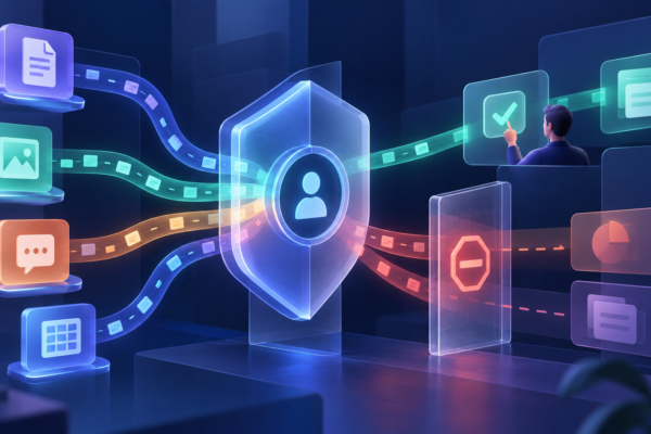 Connected applications routing data and proposed actions through a guarded permission gateway with human approval