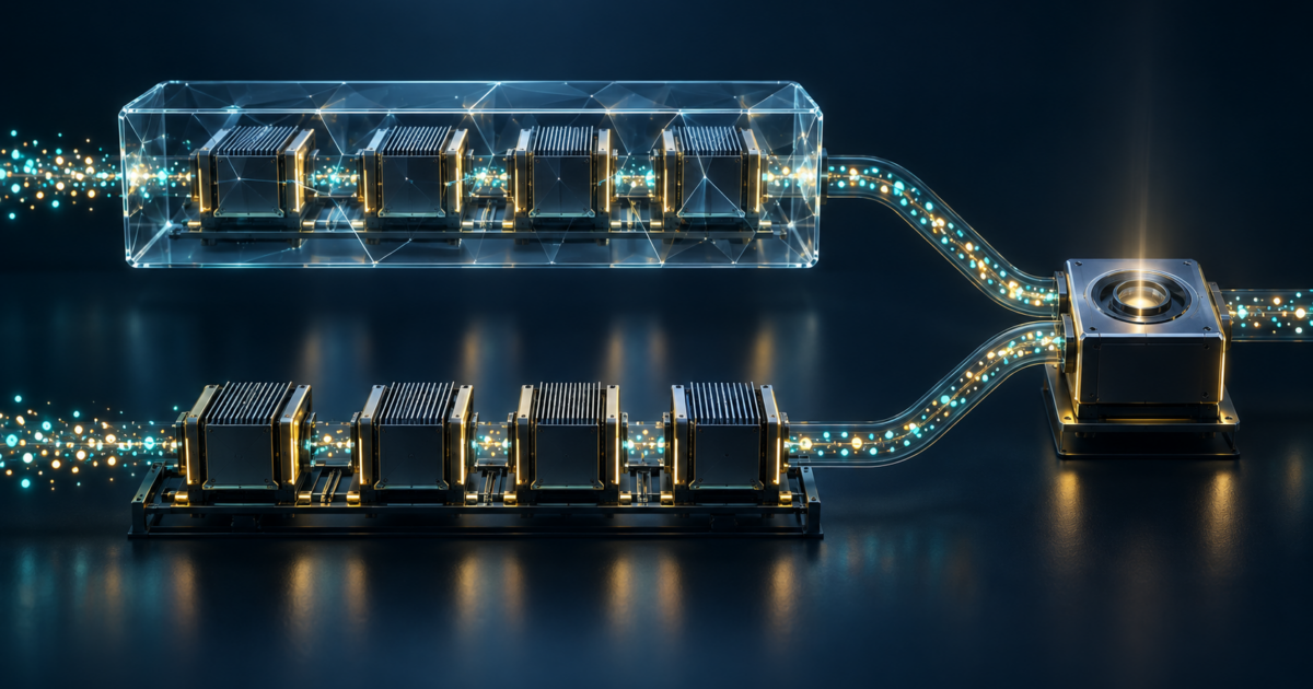 Illustration of parallel AI compute paths, with one path inside a protected enclosure