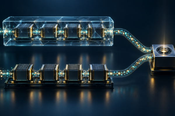 Illustration of parallel AI compute paths, with one path inside a protected enclosure