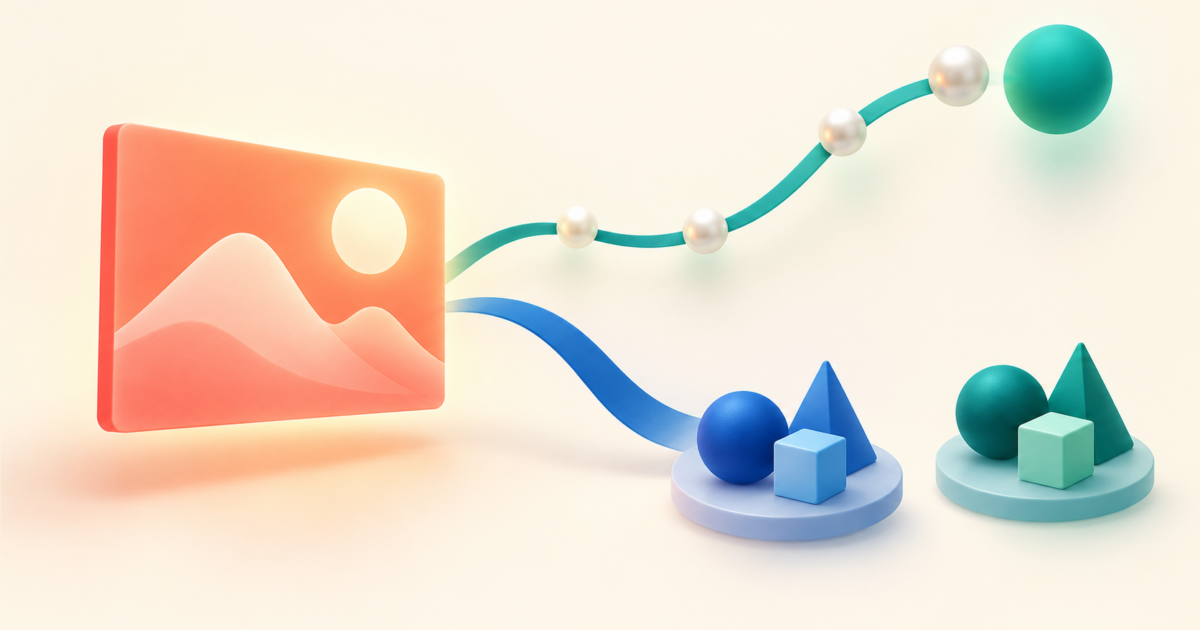 Abstract coral image panel beside teal event dots and two balanced comparison groups