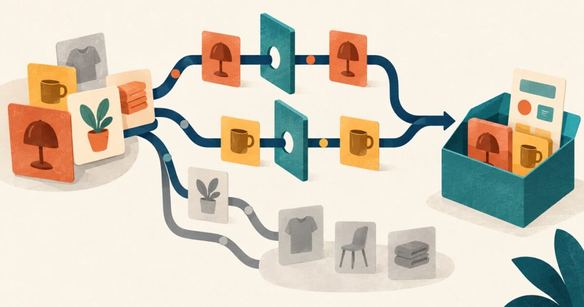 Abstract commerce product cards pass through selective gates into a receiver for focused change deliveries.